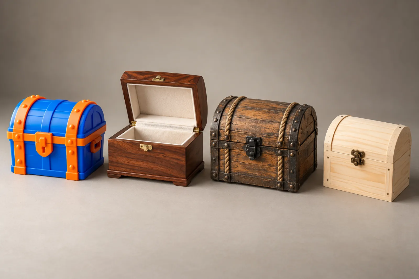 Lineup of treasure chests for parties, gifts, home styling and DIY